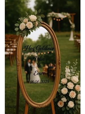 "kişiye Özel Düğün Karşılama Ayna Yazısı – Hoş Geldiniz – Gelin Damat Isim ve Tarihli Dekor"