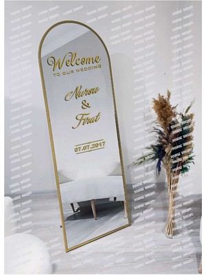 Altın Sarısı (Gold) Düğün Nişan Söz Kına Doğum Günü Ayna Yazısı 40CM Organizasyon Sticker