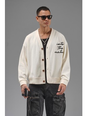 Düğmeli Nakış Detaylı Oversize Kalıp Erkek Hırka