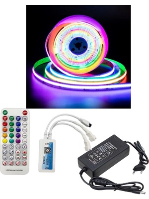 Powerr Led Aydınlatma 10 Metre 12 Volt 12 mm Iç Mekan 720 Ledli Argb Pixel Cob LED SP611E Bluetoothlu Sese Duyarlı Çift Çıkış Kumanda 8A Plastik Trafo Set