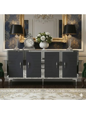 Yumedi Design KA1508AS- Kerem Konsol, Tv Sehpası, Çok Amaçlı Dolap ve Kahve Köşesi 150CM Antrasit-Silver