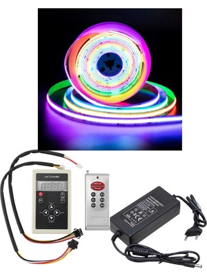 Powerr Led Aydınlatma 10 Metre 12 Volt 12MM  Iç Mekan 720 Ledli Argb Pixel Cob LED IC2811 Çift Çıkış Kumanda 8A Plastik Trafo Set