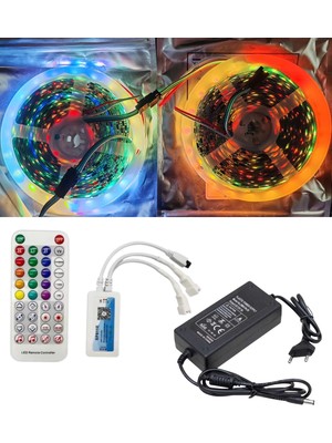 Powerr Led Aydınlatma 10 Metre 12V Iç Mekan 60 Pixel Ledli SP611E Çift Çıkışlı Sese ve Müziğe Duyarlı 8A Plastik Adaptörlü Set