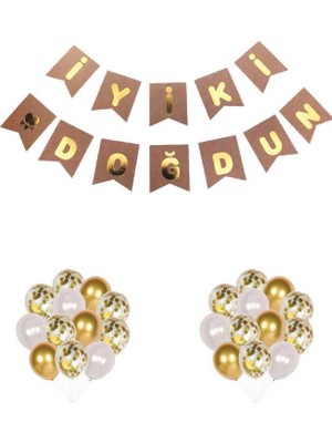 Partici İyiki Doğdun Banner Kraft renk üstüne Gold yazı