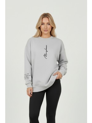 Uncia Outdoors Unisex Gri Bisiklet Yaka Sweatshirt Cepsiz Tasarım ve Oversize Kesim