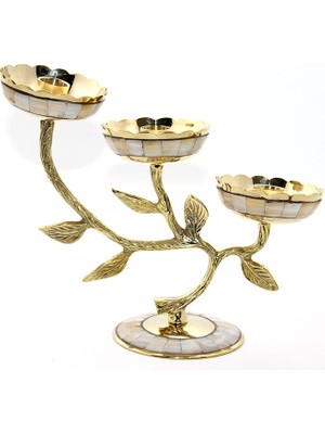 Ttt Pirinç Sedefli 3'lü Şamdan Model 4