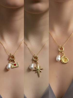 NKT Collection Deniz Kabuğu Kutup Yıldızı Ay Güneş Incili Kolye