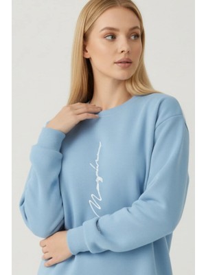 Uncia Outdoors Bebe Mavi Bisiklet Yaka Sweatshirt Cepsiz Oversize Tasarım