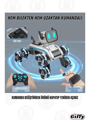 Magicway Bilekten Kontrol 8 Teker Buharlı Şarjlı Köpek Robot Araba Müzikli ve LED Işık Kumandalı Robot Köpek