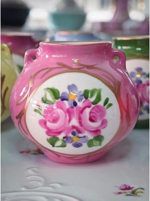 Manushum El Boyama Porselen Limoges Mini Balon Vazo-Pembe
