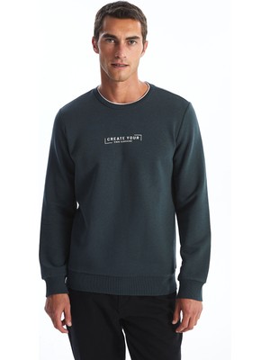 Lc Waikiki Yeni Sezon Bisiklet Yaka Baskılı Erkek Kalın Sweatshirt