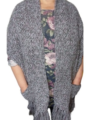 El@Ma El Örgüsü Cepli Kırçıllı Kadın Şal Atkı
