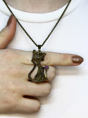 Esha Doğal Taş Ametist Doğal Taşlı Kedi Model Antik Kadın Kolye EUK50AMT