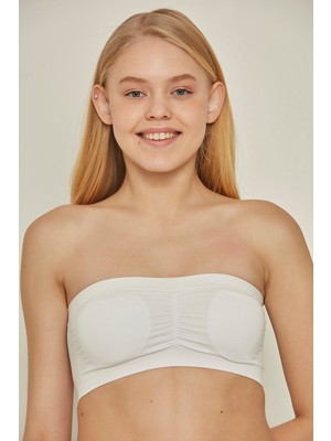 C&city C14022 Dikişsiz Pedli Straplez Sütyen Beyaz