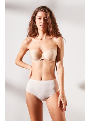 C&city C12801 Kadın Yapıştırma Yüksek Bel Lazer Slip Külot Ten