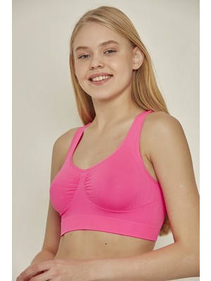 C&city C14001 Dikişsiz Sporcu Büstiyer  Fuşya Neon
