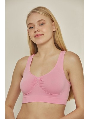 C&city C14001 Dikişsiz Sporcu Büstiyer  Pembe Neon