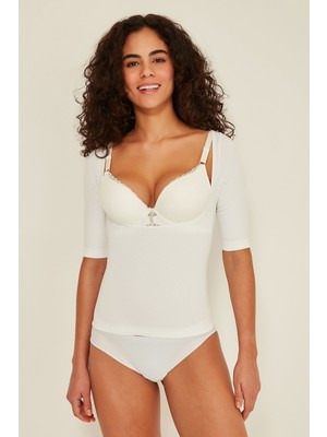 C&city C15014 Dikişsiz Göğsü Açık Kollu Korse Beyaz