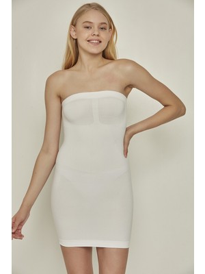 C&city C15065 Dikişsiz Straplez Korse Elbise Beyaz