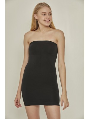 C&city C15065 Dikişsiz Straplez Korse Elbise Siyah