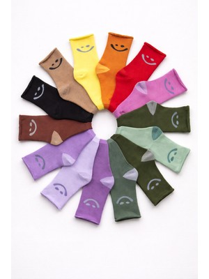 Çocuk Gülen Surat Desenli Sürpriz Havlu Soket Çorap Çok Renkli