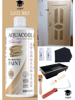 Aquacool Kendiliğinden Vernikli Çelik Ahşap Kapı Beyaz Eşya Mutfak Dolabı Fayans Petek Metal Boya 500 ml Set