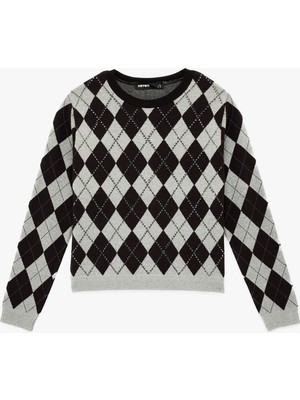 Koton Uzun Kollu Bisiklet Yaka Baklava Desenli Taş Detaylı Triko Kazak