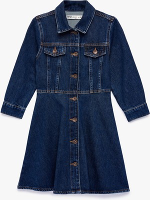 Koton Pamuklu Düğmeli Kapaklı Cepli Uzun Kollu Denim Elbise