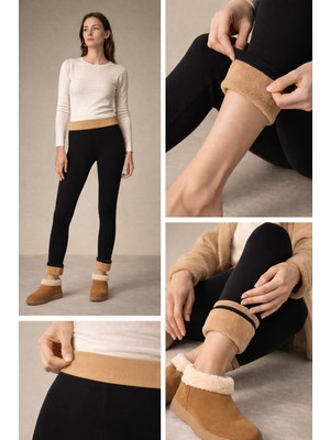 Termal İçi Ten Polar Şardonlu  Kadın Tayt Siyah