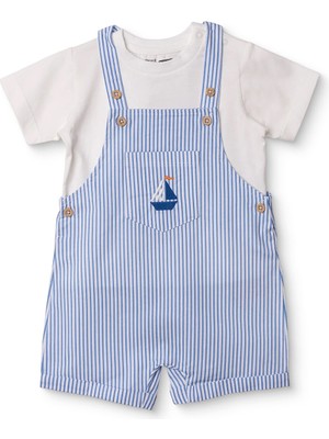Hellobaby Hellobaby, Erkek, Salopet-Tshirt, Marin Baskılı, Düğmeli, Little Sailor, Bisiklet Yaka, Diz Üstü, Kısa Kol
