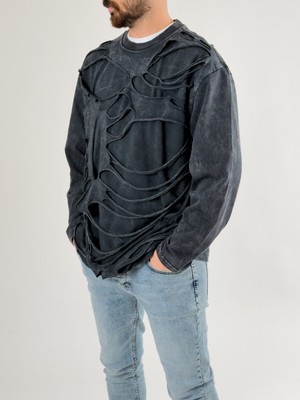 Cocopelli Street Yıkamalı Antrasit Tasarım Erkek Sweatshirt COC2719