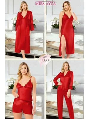 Miss Ayza Missayza 1030 Ipek Saten 6'lı Uzun Gecelik ve Sabahlık Takım