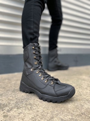 MK Beykoz MK999 Strike Bağcıklı Ortopedik Taban Günlük Cilt Erkek Askeri Postal Bot Cst Siyah