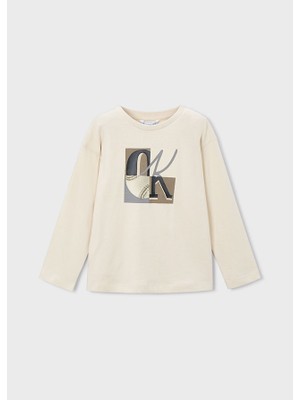 Mayoral Erkek Çocuk Baskılı Uzun Kollu Tişört Krem 4076