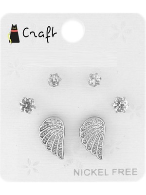 Hsc Bilişim Gümüş 6'li Melek Kanadi Taşli Küpe Seti̇