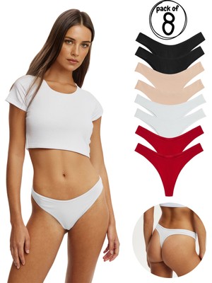 Yohannes Club Kadın, Pamuklu Basic Tanga Külot, 8'li Paket, Colorfull Pack, 8'li Pamuklu Tanga