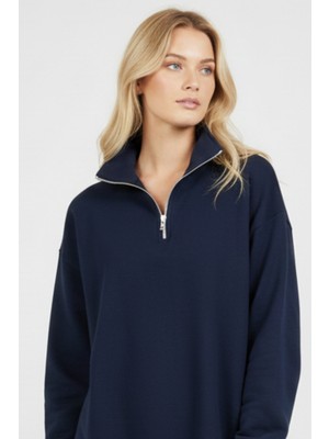 Uncia Outdoors Yarım Fermuarlı Kadın Oversize Sweatshirt Rahat Kalıp Günlük Kullanım