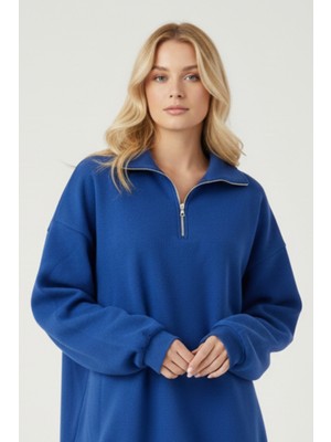 Uncia Outdoors Yarım Fermuarlı Kadın Oversize Sweatshirt Rahat Kalıp Günlük Kullanım