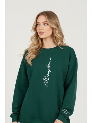 Uncia Outdoors Yeşil Bisiklet Yaka Sweatshirt Günlük Kullanım İçin Oversize Tasarım