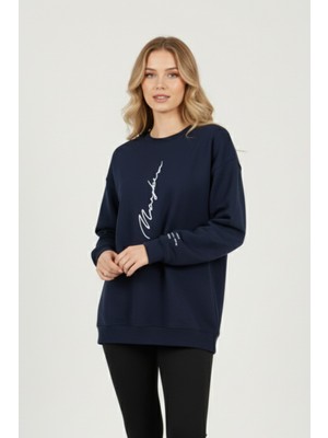 Uncia Outdoors Unisex Lacivert Sweatshirt Bisiklet Yaka Günlük Kullanım İçin Oversize Tasarım