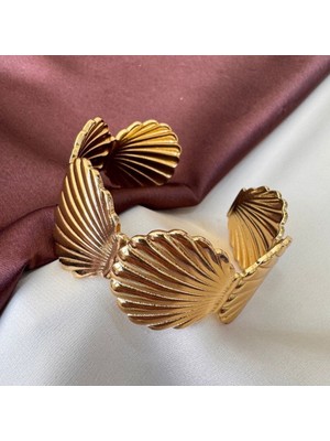 Moderncevher Altın Kaplama Deniz Kabuğu Cuff Bileklik
