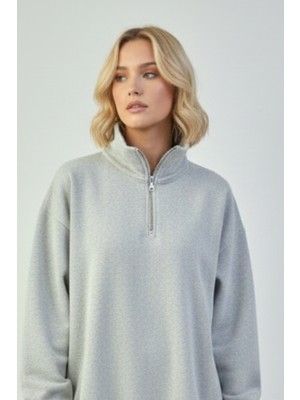 Uncia Outdoors Yarım Fermuarlı Kadın Oversize Sweatshirt Rahat Kalıp Günlük Kullanım
