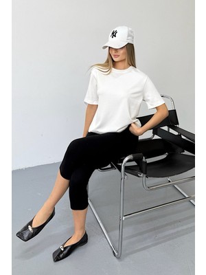 Giysa Kadın Bisiklet Yaka Regular Fit Basic T-Shirt Beyaz - MS0001353