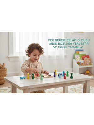 BURADABULDUN Montessori Peg Bebek Renk Eşleştirme Oyunu - Doğal Ahşap Eğitici Oyuncak