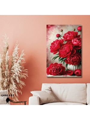 Gaagart Tekli Dikey Kanvas Tablo Koyu Pembe Şakayık Çiçek