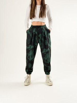 Cocopelli Chinese Desenli Pileli Kadın Jogger Pantolon COC2679