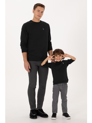 U.S. Polo Assn. Erkek Regular Fit Bisiklet Yaka Siyah İnce Basic Sweatshirt 50313752-VR046