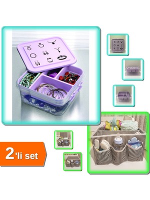 Hereveoyuncak Takı Dikiş Kutusu Saklama Kabı + Tutturma Aparatlı Bebek Beşik Başucu Düzenleyici - 2li Set J3R6X3