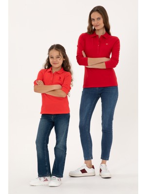 U.S. Polo Assn. Kadın Kırmızı Basic Polo Yaka Sweatshırt 50313593-VR030