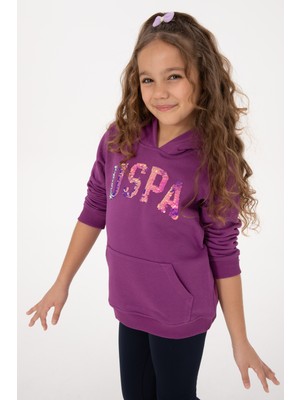 U.S. Polo Assn. Kız Çocuk Menekşe Payet İşlemeli Kapüşonlu Basic Sweatshirt 50314312-VR037